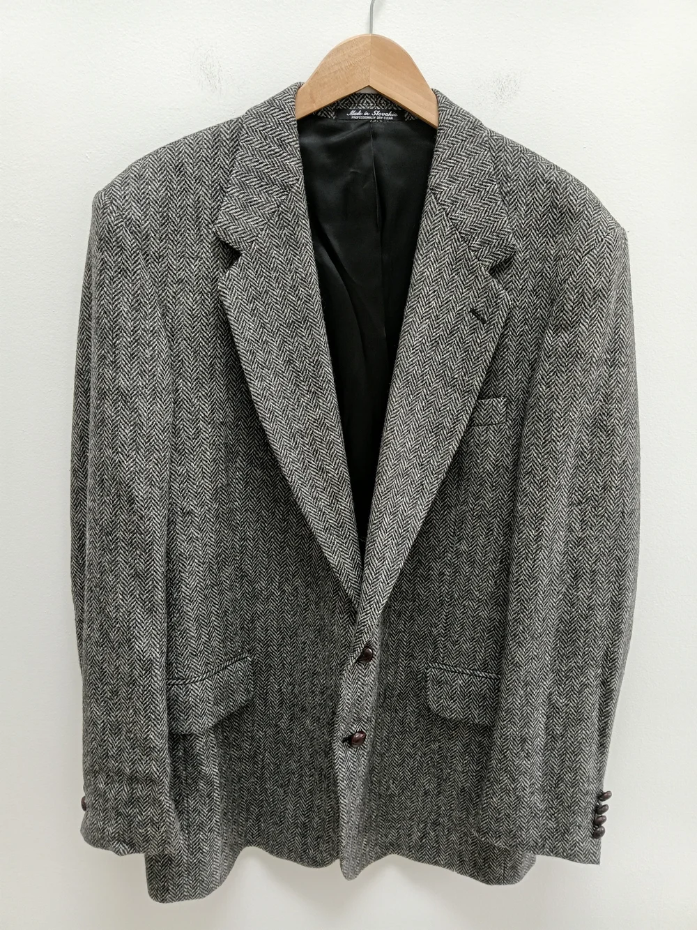 Robert Stock Men's Gray Herringbone Wool Sport Coat Blazer Size 44L